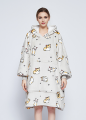 SNUGLFIT™ Hoodie Blanket with kitten print, oversized and warm wearable blanket.