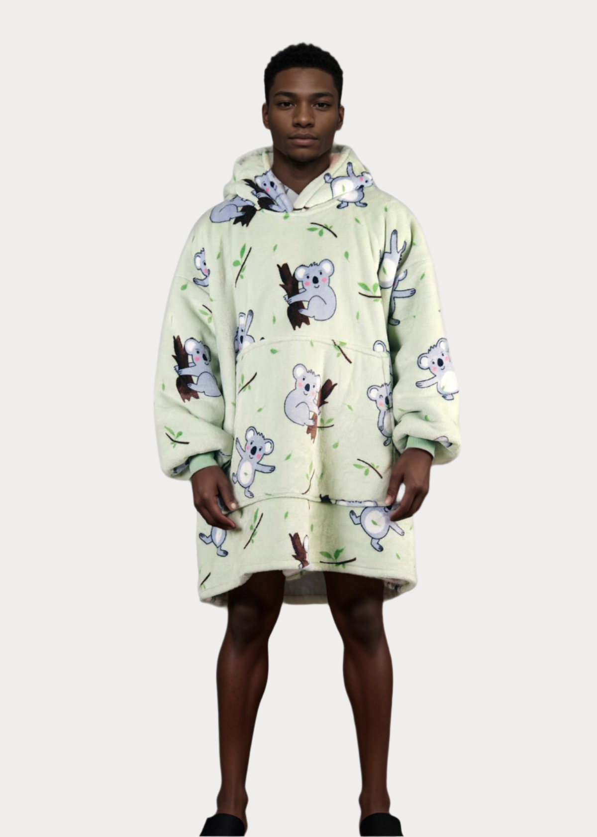 Koala print SnuglFit™ hoodie blanket for cozy comfort.