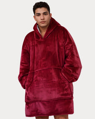 Burgundy SnuglFit™ oversized wearable hoodie blanket with plush Sherpa fleece.