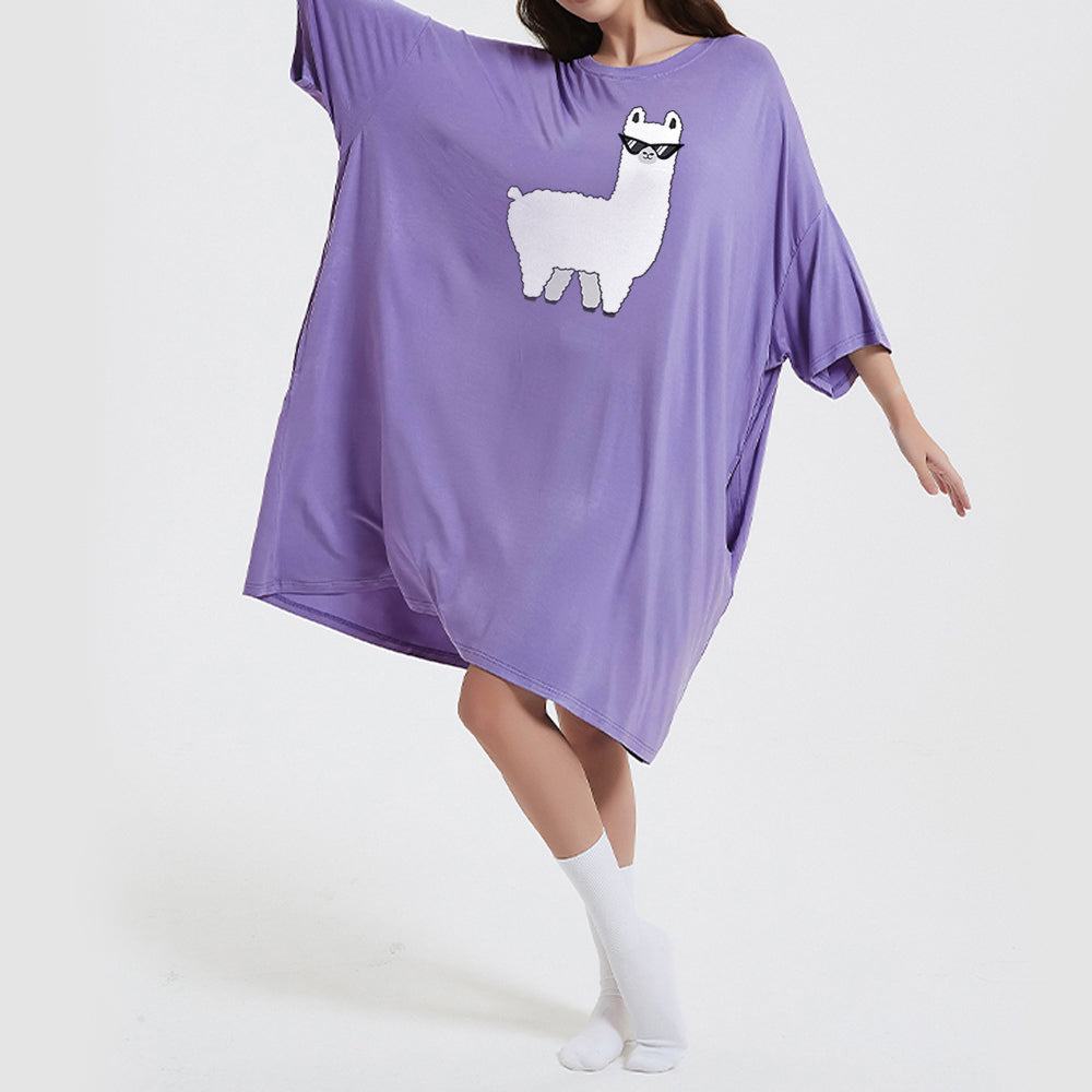 Oversized lavender purple llama sleep tee made from bamboo fabric.