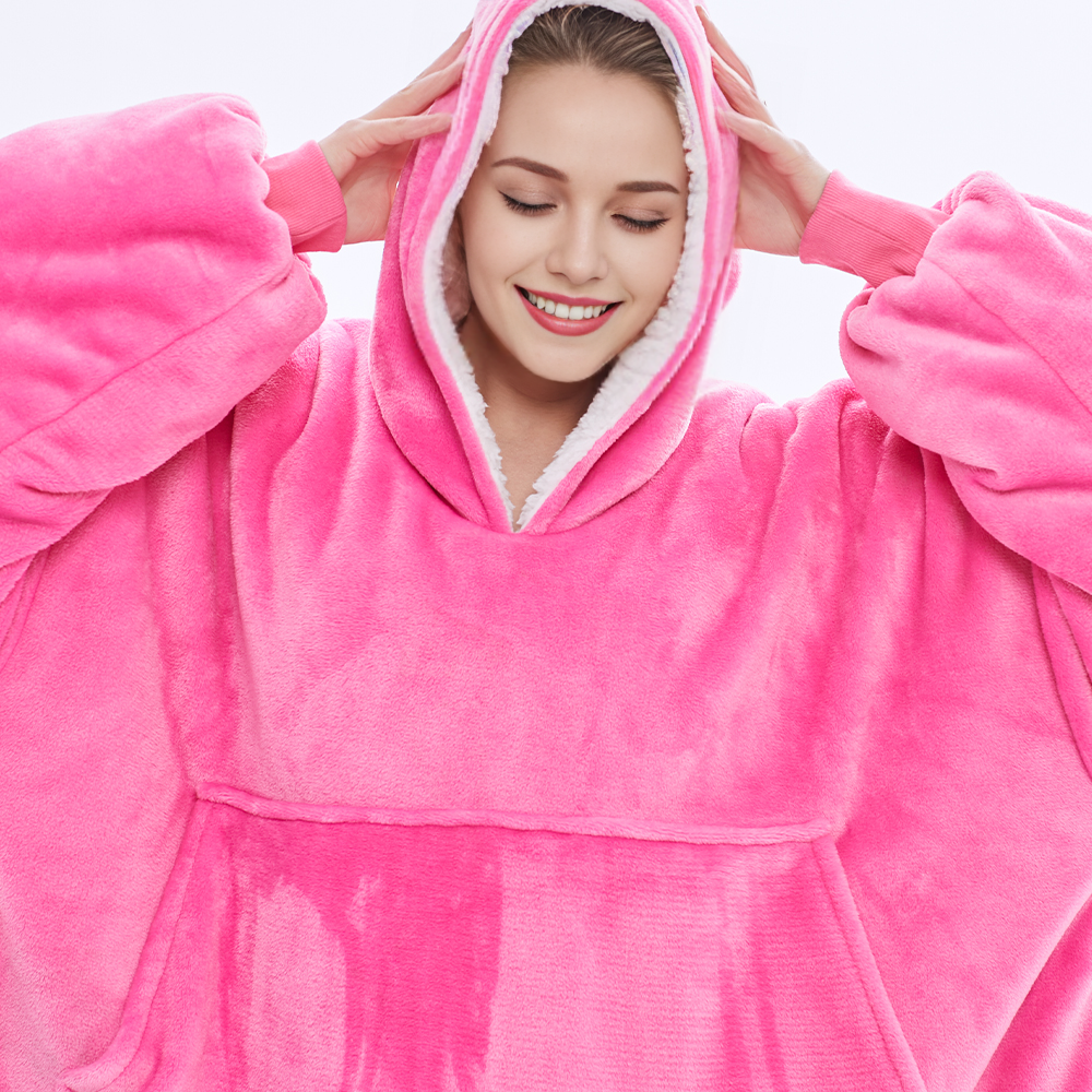SNUGLFIT™ Hot Pink Hoodie Blanket with Sherpa Fleece for Comfort and Warmth.