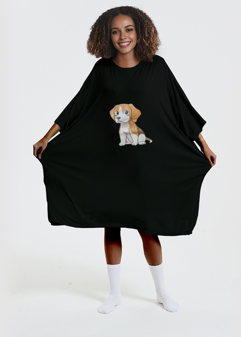 Oversized Puppy Sleep Tee in Black, Heat Regulating Bamboo Fabric, One Size Fits Most