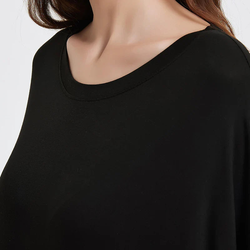 Snuglfit™ super soft oversized midnight black bamboo sleep tee with side pockets.