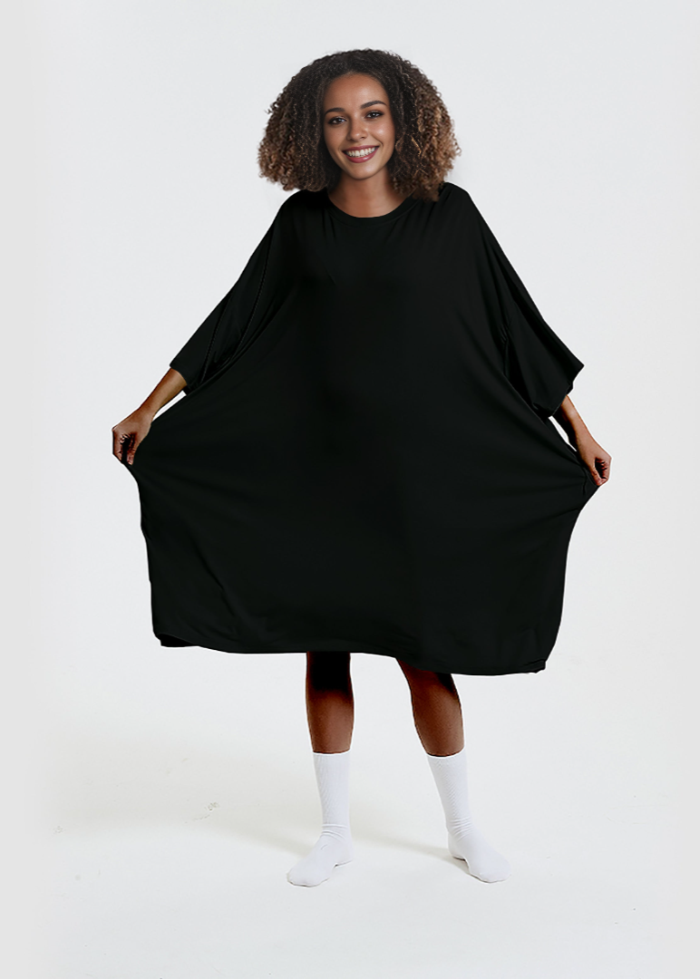 Oversized midnight black sleep tee with heat-regulating bamboo, super soft and comfy.