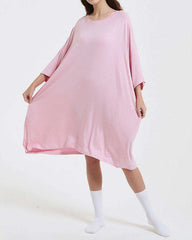 Oversized baby pink sleep tee made from heat-regulating bamboo, one size fits most.