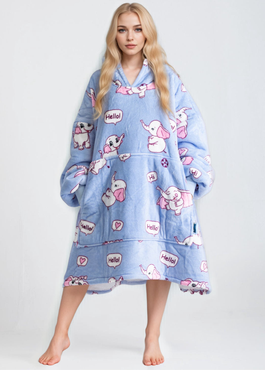 SNUGLFIT™ Hoodie Blanket - Elephant design, oversized wearable blanket with plush Sherpa fleece for all-day warmth.