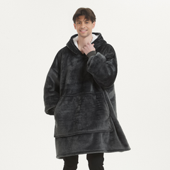 Smokey grey SnuglFit™ hoodie blanket with roomy design and plush fleece material.