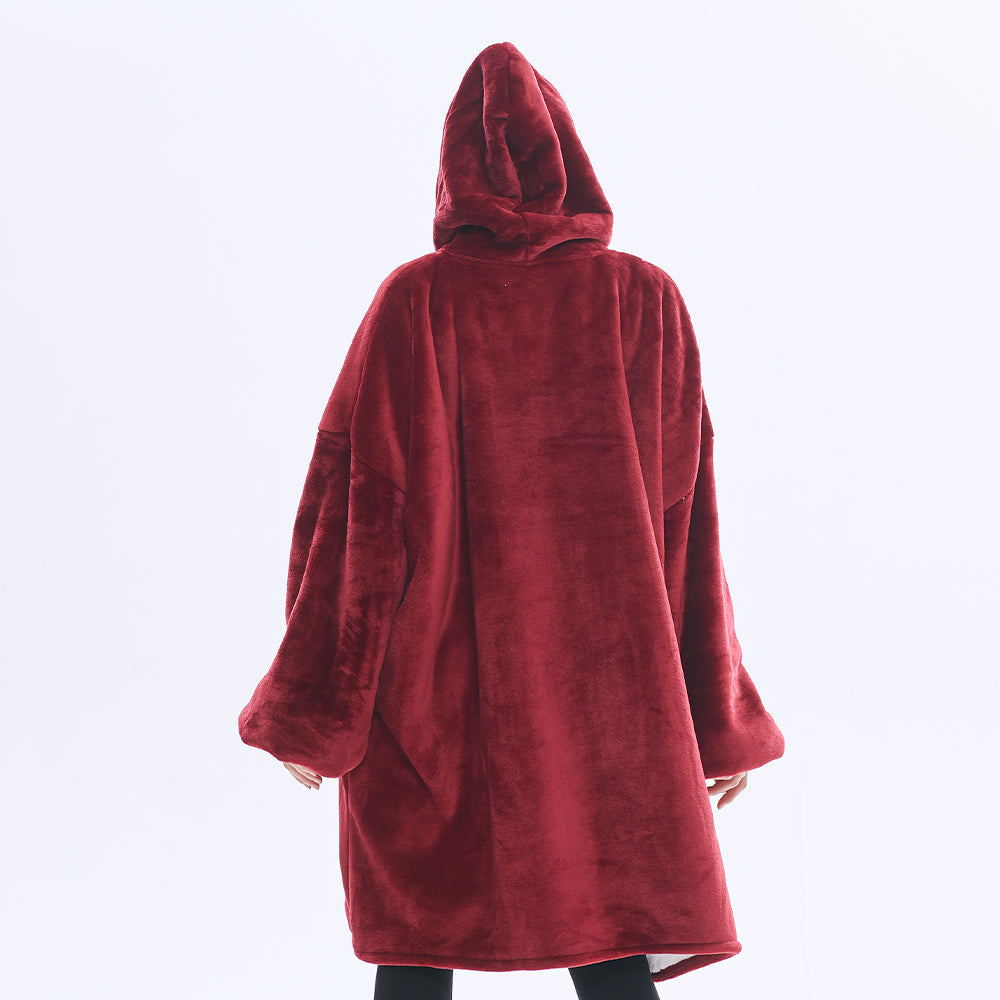 Burgundy SnuglFit™ Hoodie Blanket with oversized comfort and Sherpa fleece interior.