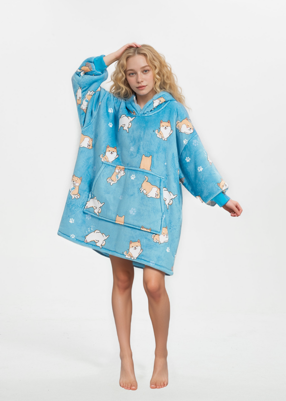 SNUGLFIT™ Hoodie Blanket with Shi Bu Inu Dogs print, oversized design for ultimate comfort and warmth.