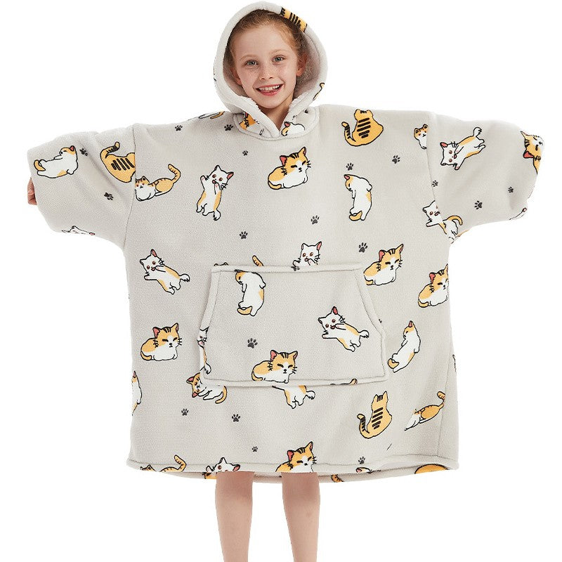 SNUGLFIT™ Hoodie Blanket for Kids with Kitten Print - Cozy Wearable Blanket