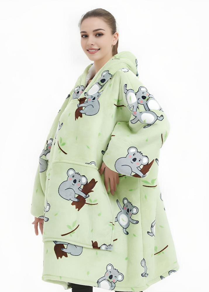 Koala-themed SnuglFit™ hoodie blanket with plush Sherpa fleece and oversized design.